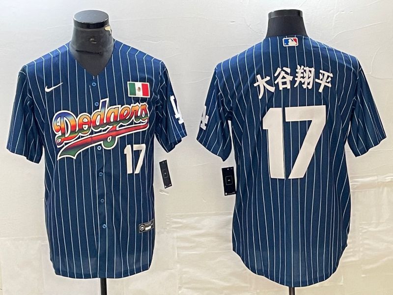 Men Los Angeles Dodgers 17 Ohtani Blue stripe Nike Game MLB Jersey style 16